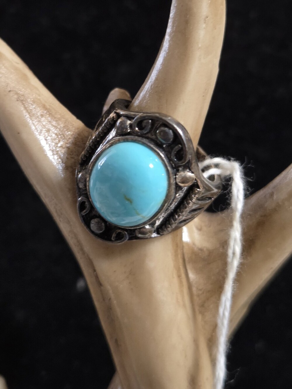 Rhodium Plated Turquoise Ring